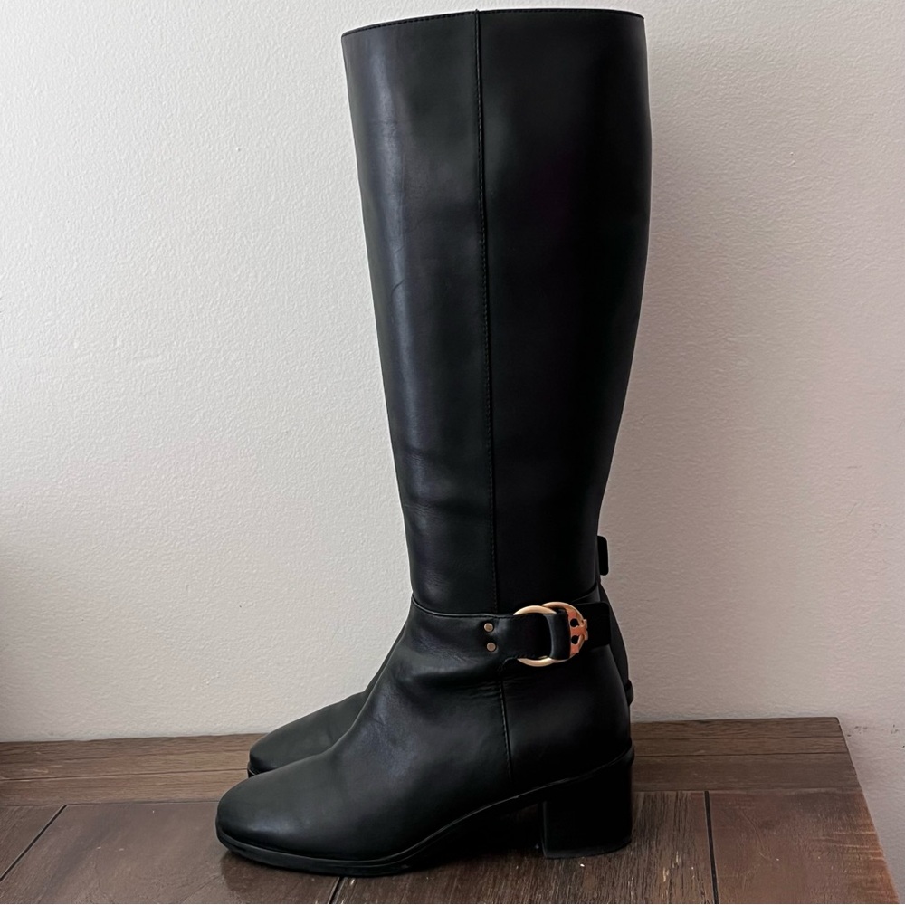 Tory Burch Black Leather Tall Heeled Riding Boots Womens size 6